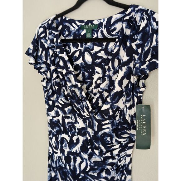 NWT Womens Lauren‎ Ralph Lauren Ruched wrap stretchy Sheath V Neck dress 6 - Picture 3 of 5